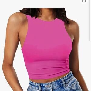 Artfish Sleeveless Cropped High Neck Stretchy Fitted Basic Crop Tank Top size l